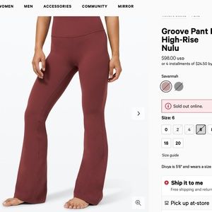 Lululemon Groove Pant - Savannah Sz 6